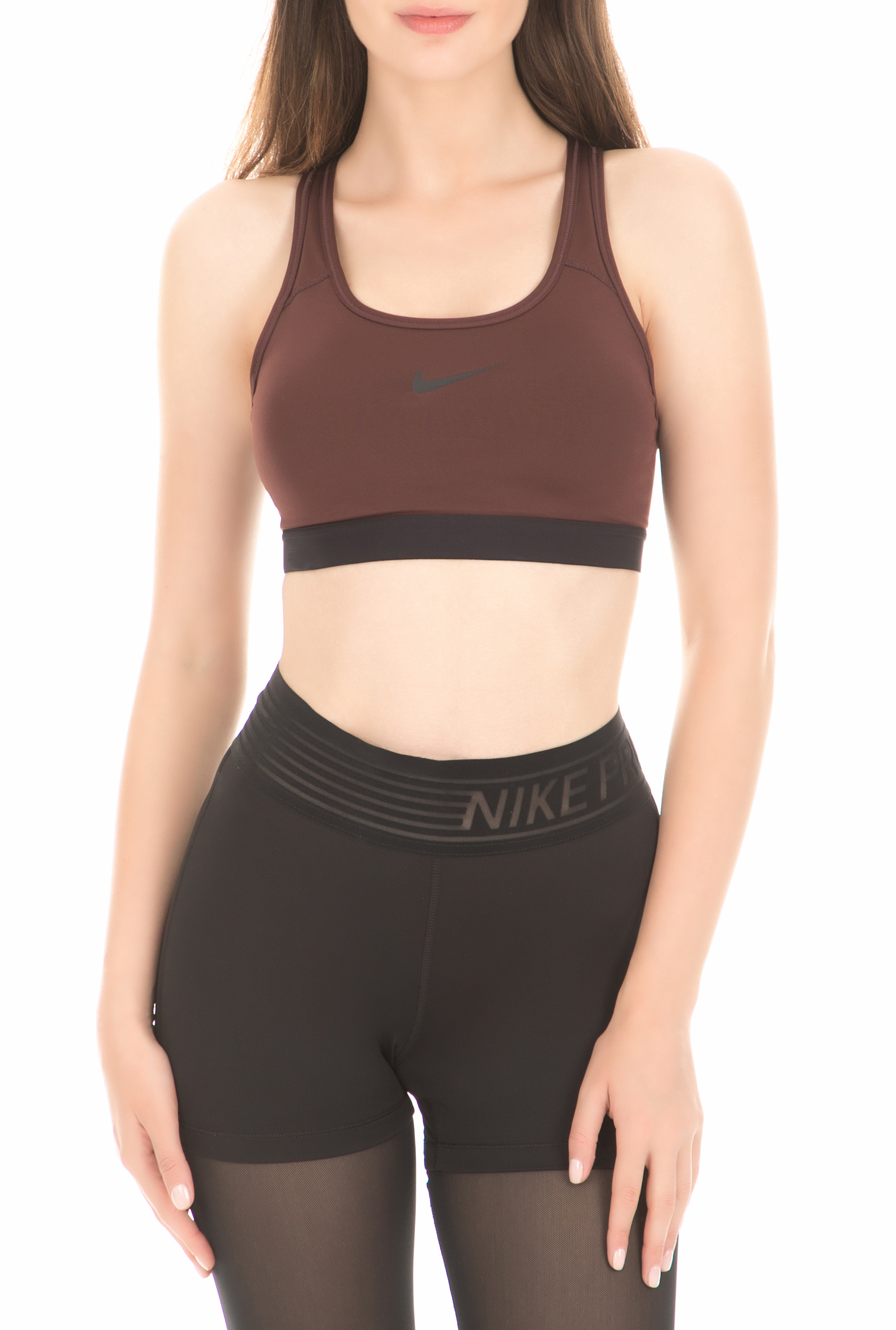 NIKE - Γυναικείος αθλητικός στηθόδεσμος Nike Classic Padded καφέ Γυναικεία/Ρούχα/Αθλητικά/Μπουστάκια