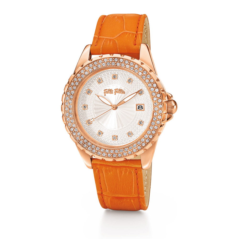FOLLI FOLLIE Γυναικείο ρολόι με δερμάτινο λουράκι FOLLI FOLLIE DAY DREAM πορτοκαλί