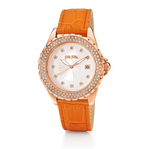 FOLLI FOLLIE-Γυναικείο ρολόι με δερμάτινο λουράκι FOLLI FOLLIE DAY DREAM πορτοκαλί