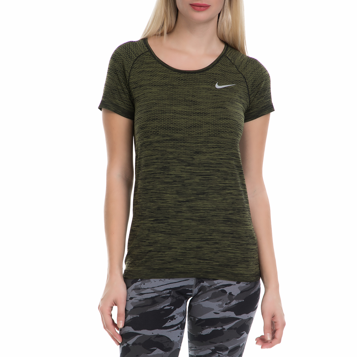 NIKE - Γυναικεία αθλητική μπλούζα NΙKΕ DF KNIT TOP χακί-μαύρη Γυναικεία/Ρούχα/Αθλητικά/T-shirt-Τοπ
