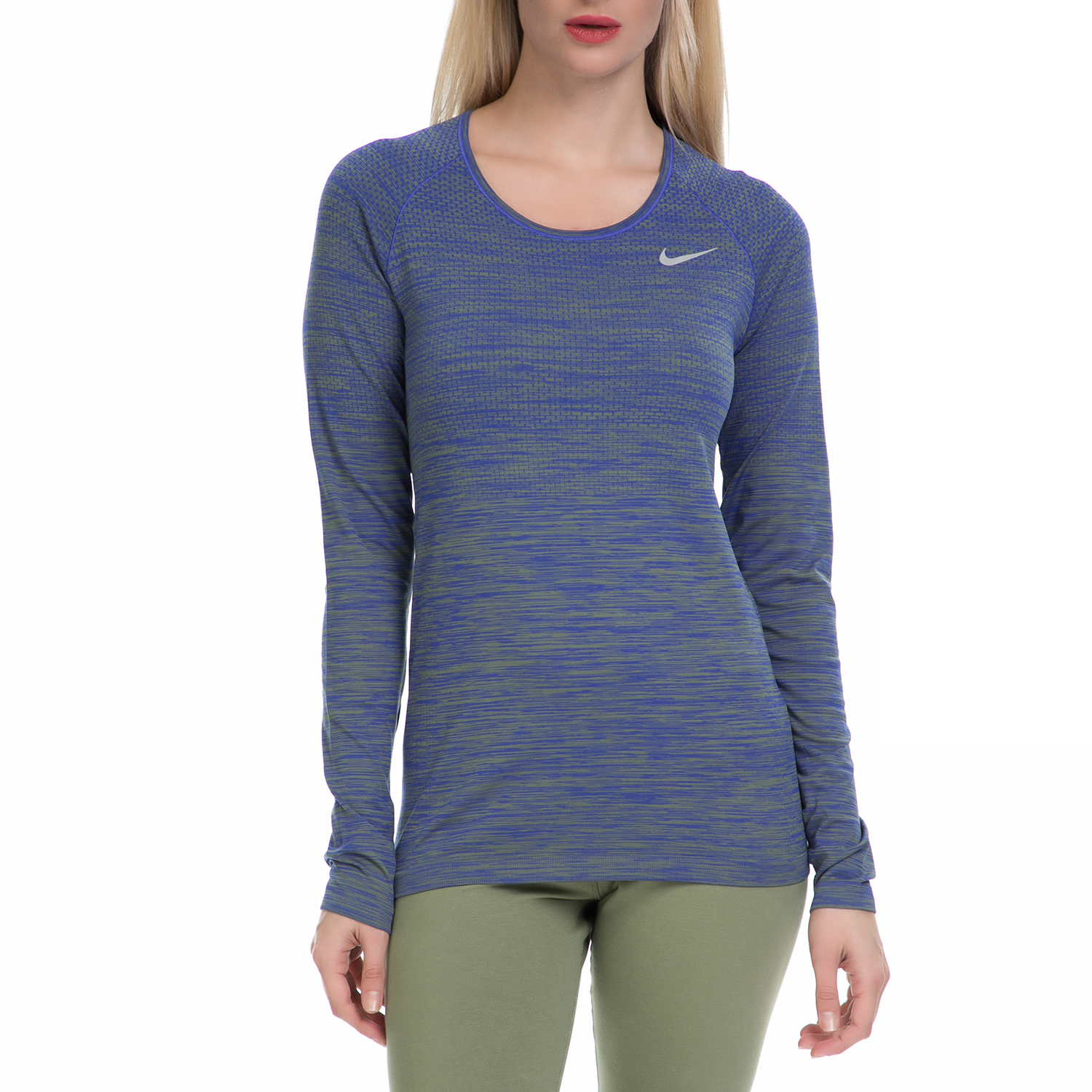 Γυναικεία/Ρούχα/Αθλητικά/Φούτερ-Μακρυμάνικα NIKE - Γυναικεία αθλητική μπλούζα NΙKΕ DF KNIT TOP μπλε-πράσινη