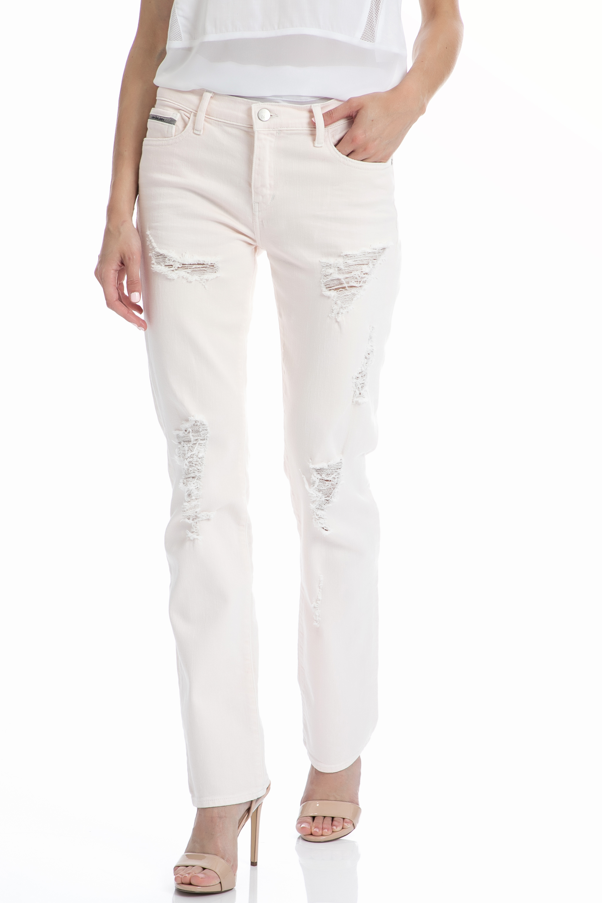 CALVIN KLEIN JEANS - Γυναικείο τζιν παντελόνι CALVIN KLEIN JEANS λευκό Γυναικεία/Ρούχα/Τζίν/Straight