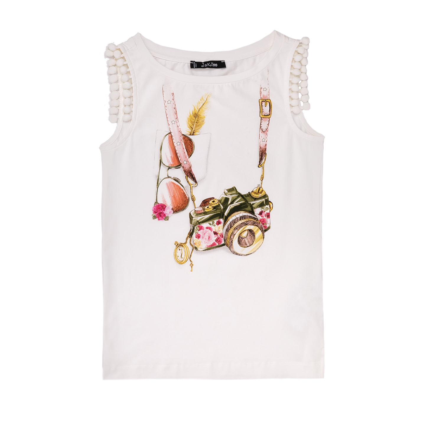 Παιδικά/Girls/Ρούχα/Μπλούζες Κοντομάνικες-Αμάνικες JAKIOO - Παιδικό αμάνικο μπλουζάκι Jakioo λευκό με στάμπα