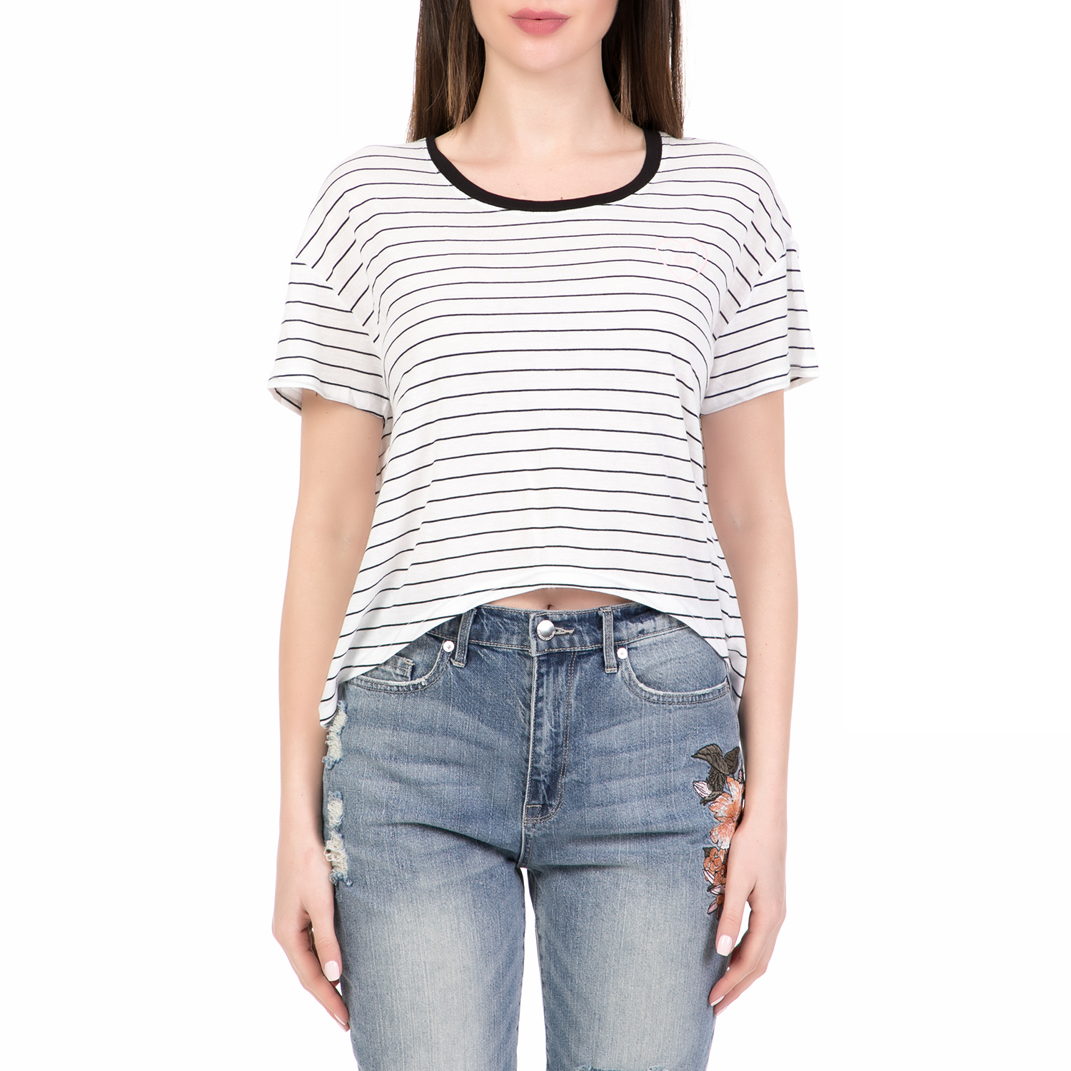 Γυναικεία/Ρούχα/Μπλούζες/Κοντομάνικες JUICY COUTURE - Γυναικεία κοντομάνικη μπλούζα SLIM STRIPE JUICY COUTURE λευκή-μαύρη