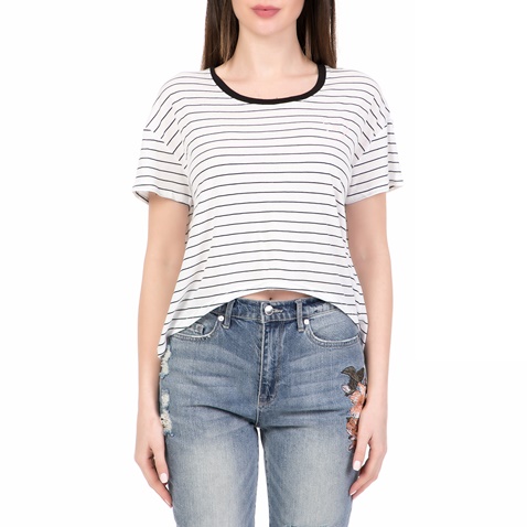 JUICY COUTURE-Γυναικεία κοντομάνικη μπλούζα SLIM STRIPE JUICY COUTURE λευκή-μαύρη