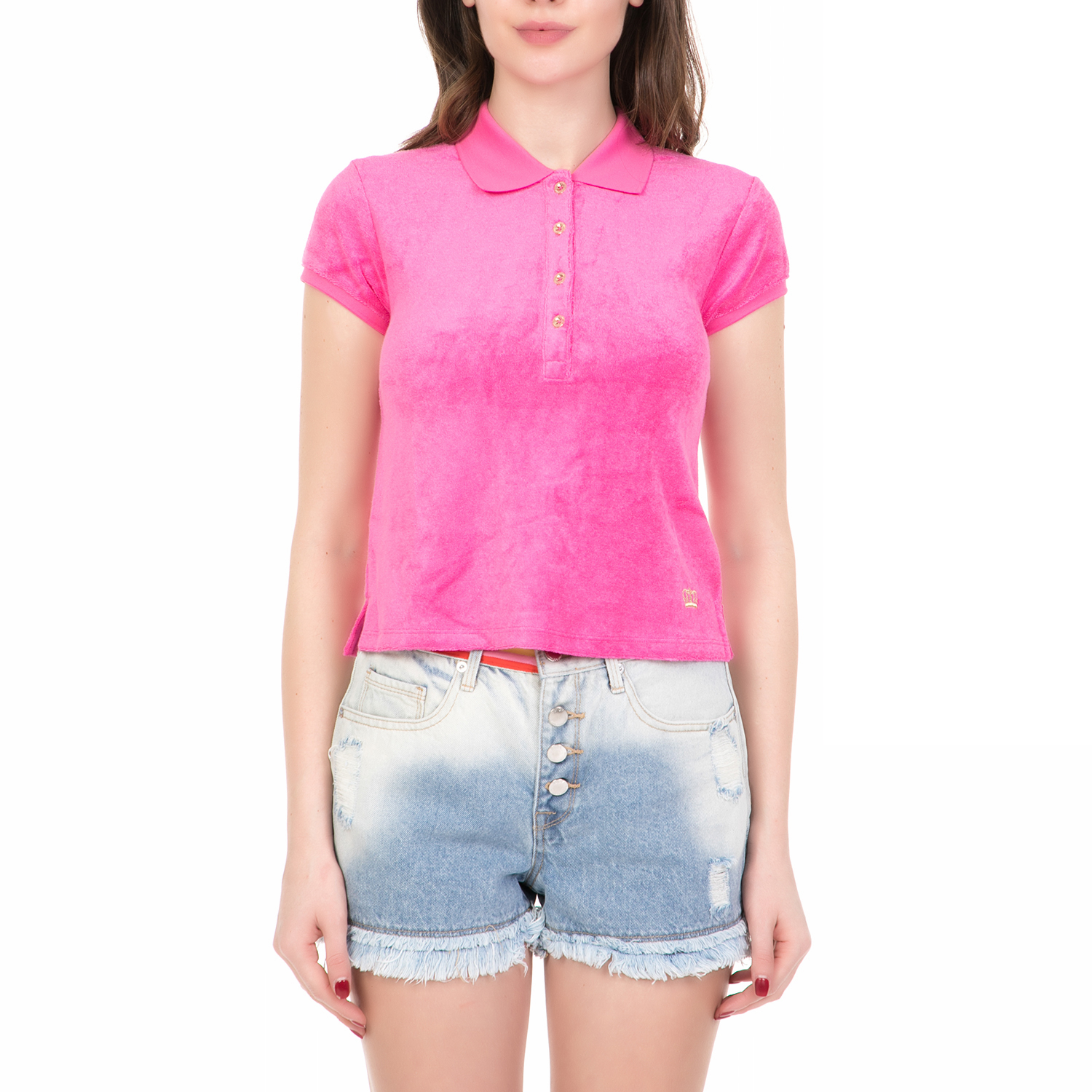 JUICY COUTURE Γυναικείο polo t-shirt MICROTERRY JUICY COUTURE φούξια
