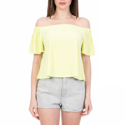 JUICY COUTURE-Γυναικεία off the shoulders μπλούζα MICROTERRY JUICY COUTURE κίτρινη