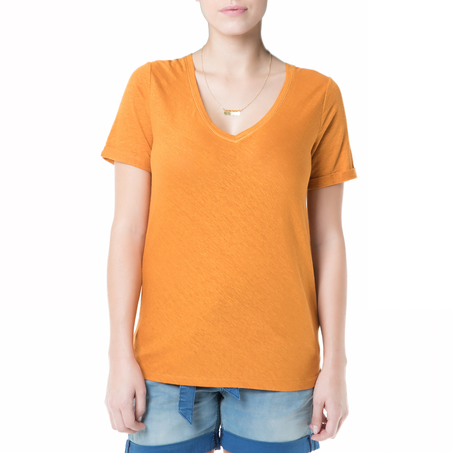 Γυναικεία/Ρούχα/Μπλούζες/Κοντομάνικες SCOTCH & SODA - Γυναικεία κοντομάνικη μπλούζα Scotch & Soda πορτοκαλί