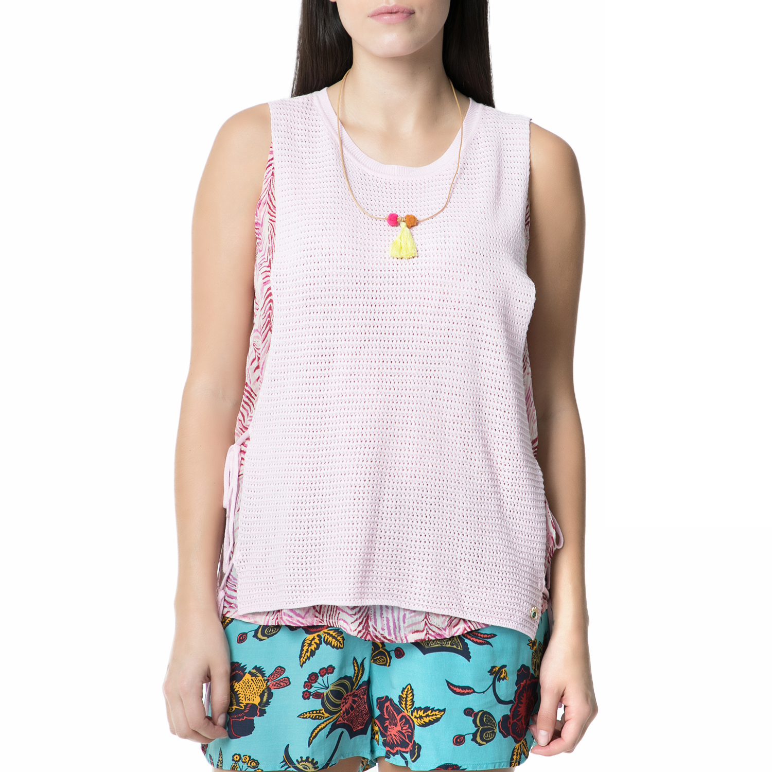 SCOTCH & SODA - Γυναικεία διπλή μπλούζα με αμάνικο πλεκτό Scotch & Soda ροζ