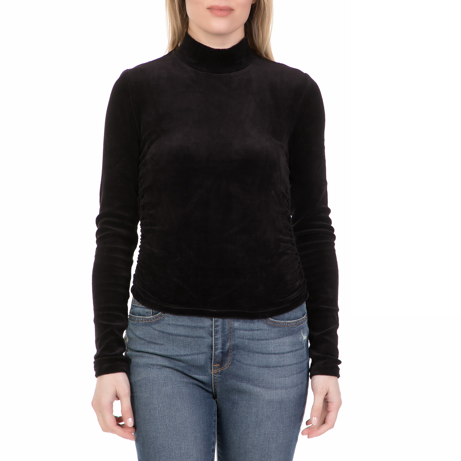 Γυναικεία/Ρούχα/Μπλούζες/Μακρυμάνικες JUICY COUTURE - Γυναικεία μπλούζα με ζιβάγκο STRETCH VELOUR JUICY COUTURE μαύρη
