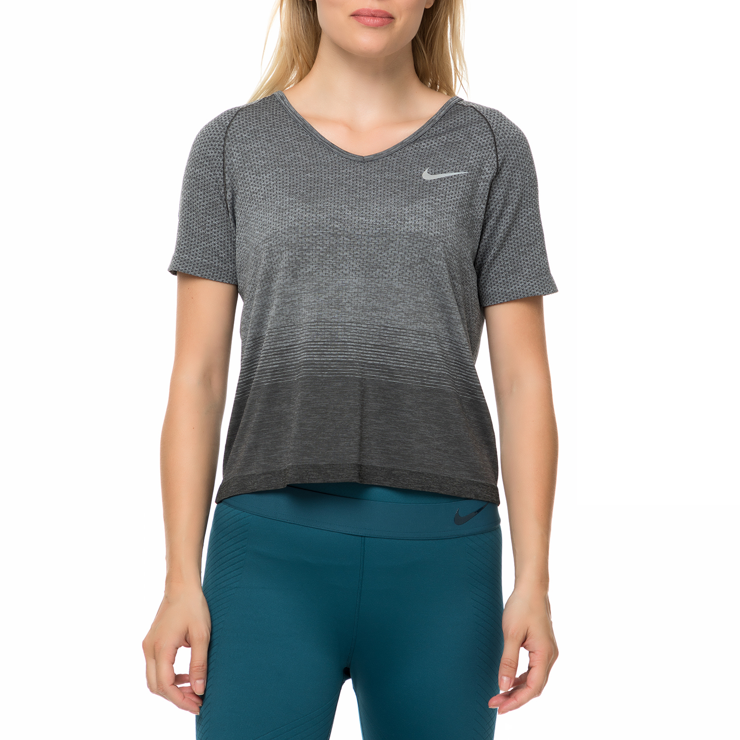 NIKE - Γυναικεία κοντομάνικη μπλούζα NIKE Dri FIT γκρι Γυναικεία/Ρούχα/Αθλητικά/T-shirt-Τοπ