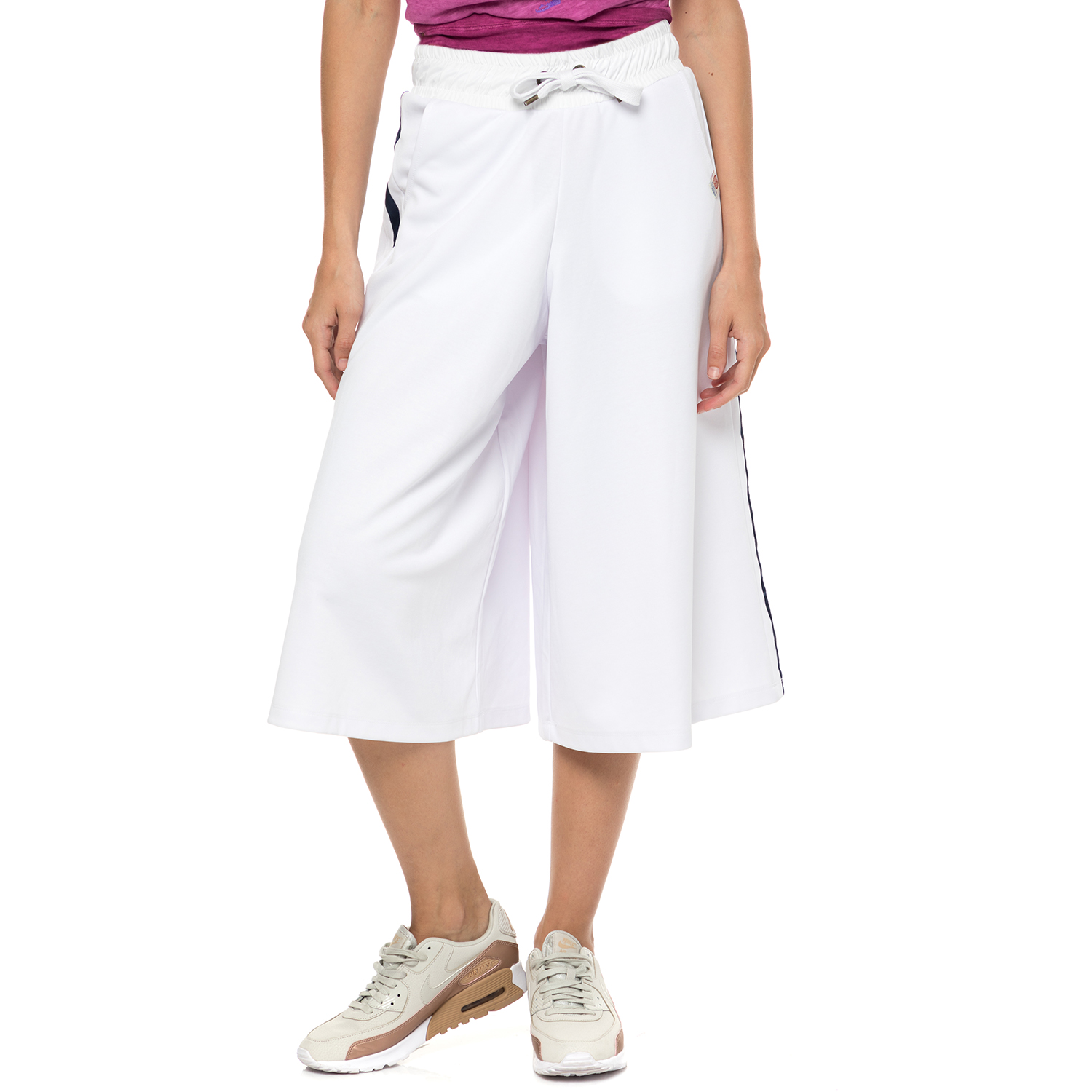 Γυναικεία/Ρούχα/Παντελόνια/Φόρμες FRANKLIN & MARSHALL - Γυναικείο crop παντελόνι φόρμας FRANKLIN & MARSHALL λευκό