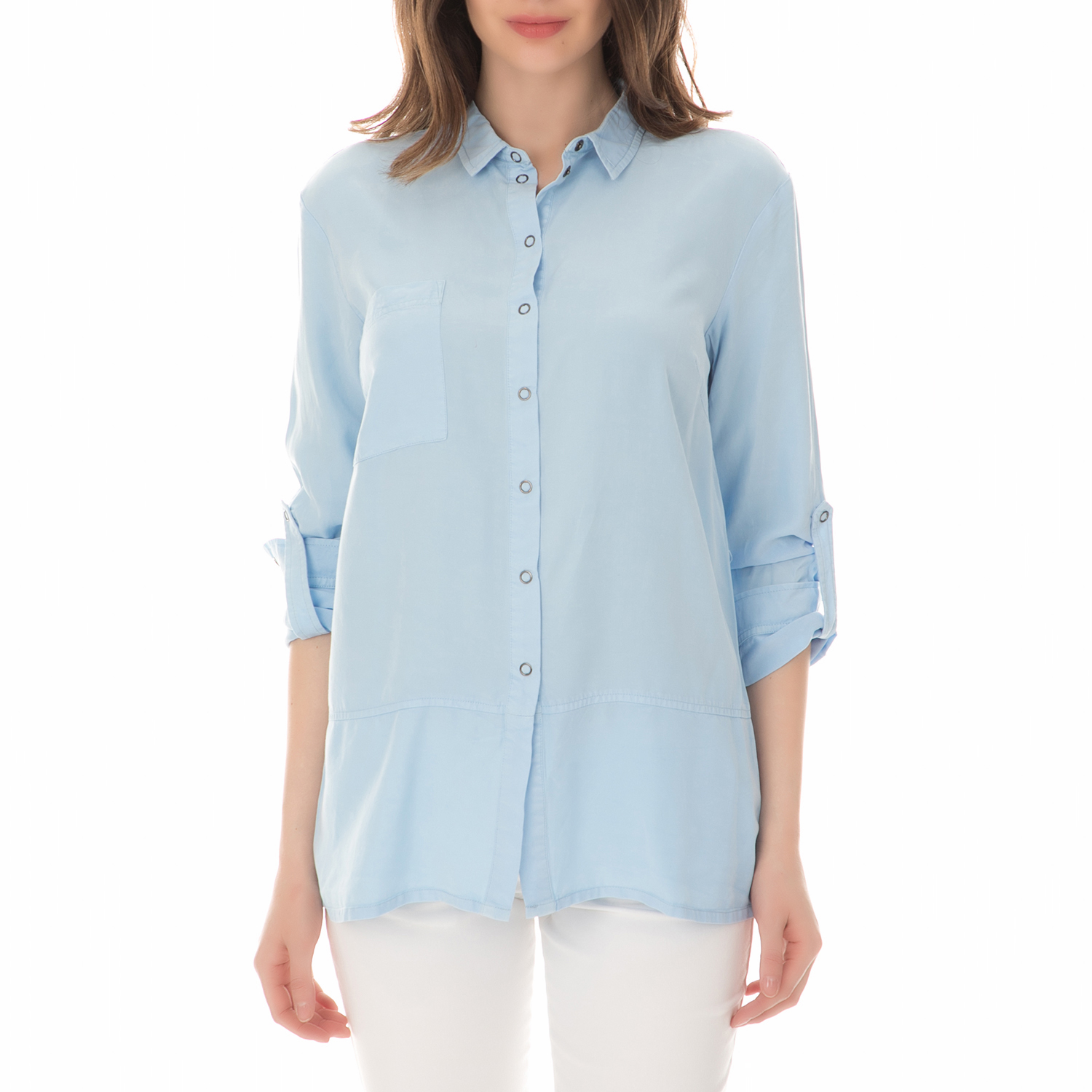 Γυναικεία/Ρούχα/Πουκάμισα/Μακρυμάνικα NUMPH - Γυναικείο μακρυμάνικο πουκάμισο NUMPH γαλάζιο