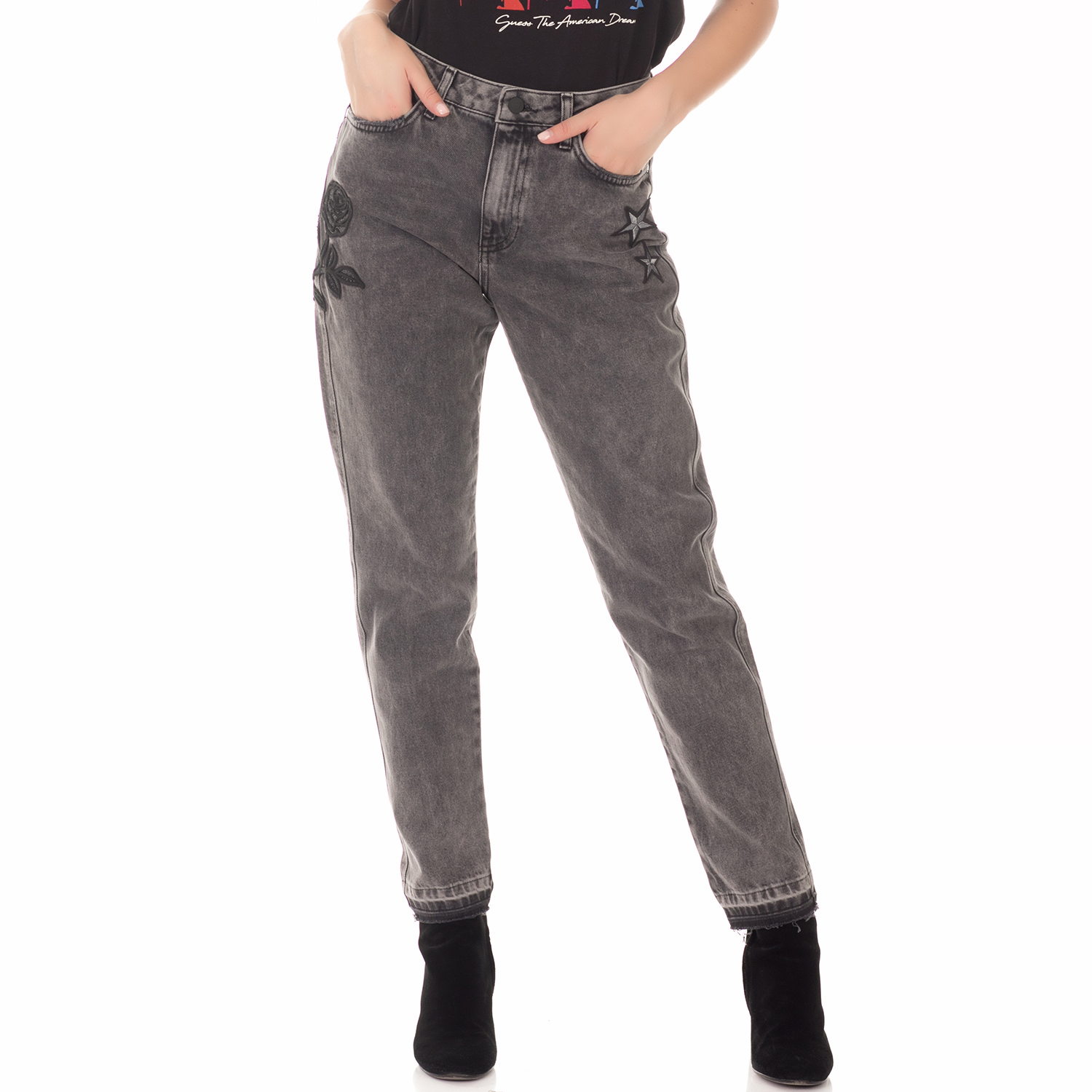 Γυναικεία/Ρούχα/Τζίν/Straight GUESS - Γυναικείο τζιν παντελόνι GUESS NINETEES ανθρακί