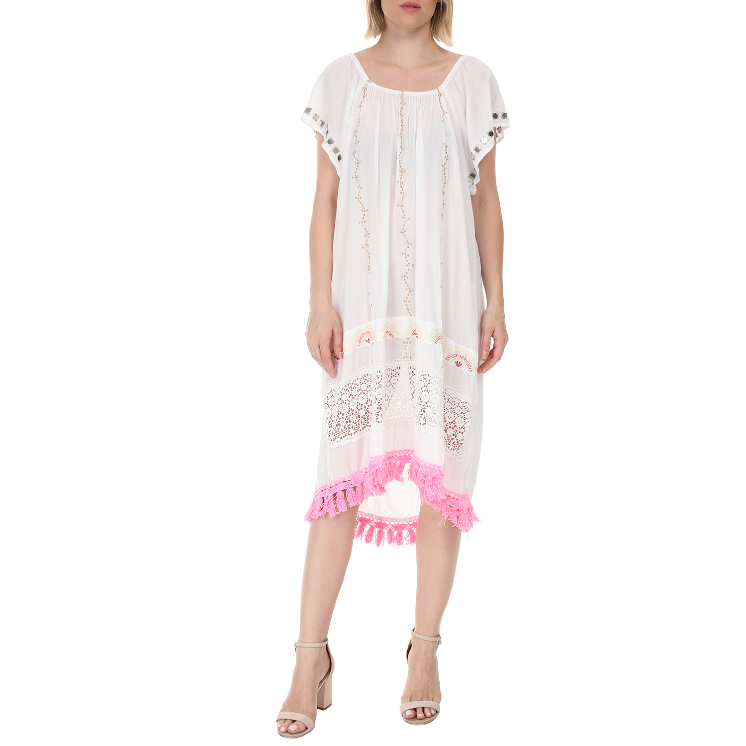 RUBY YAYA - Γυναικείο μίνι φόρεμα RUBY YAYA VALENTINA λευκό Γυναικεία/Ρούχα/Φορέματα/Μέχρι το γόνατο