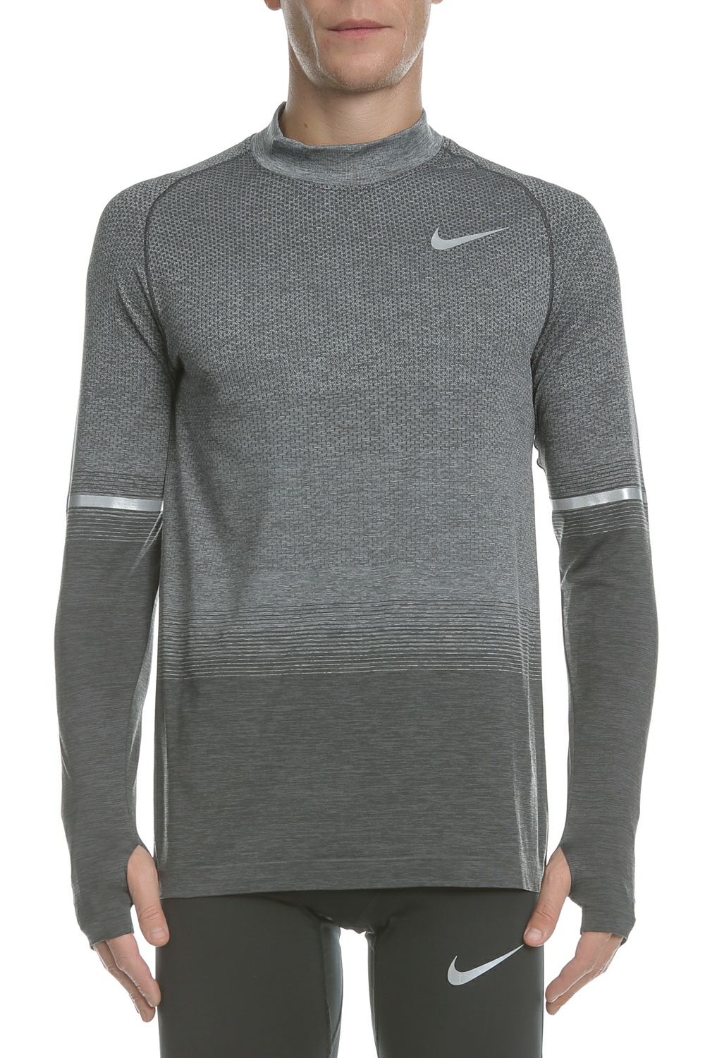 Ανδρικά/Ρούχα/Αθλητικά/Φούτερ-Μακρυμάνικα NIKE - Μακρυμάνικη μπλούζα για τρέξιμο NIKE DRI-FIT KNIT γκρι