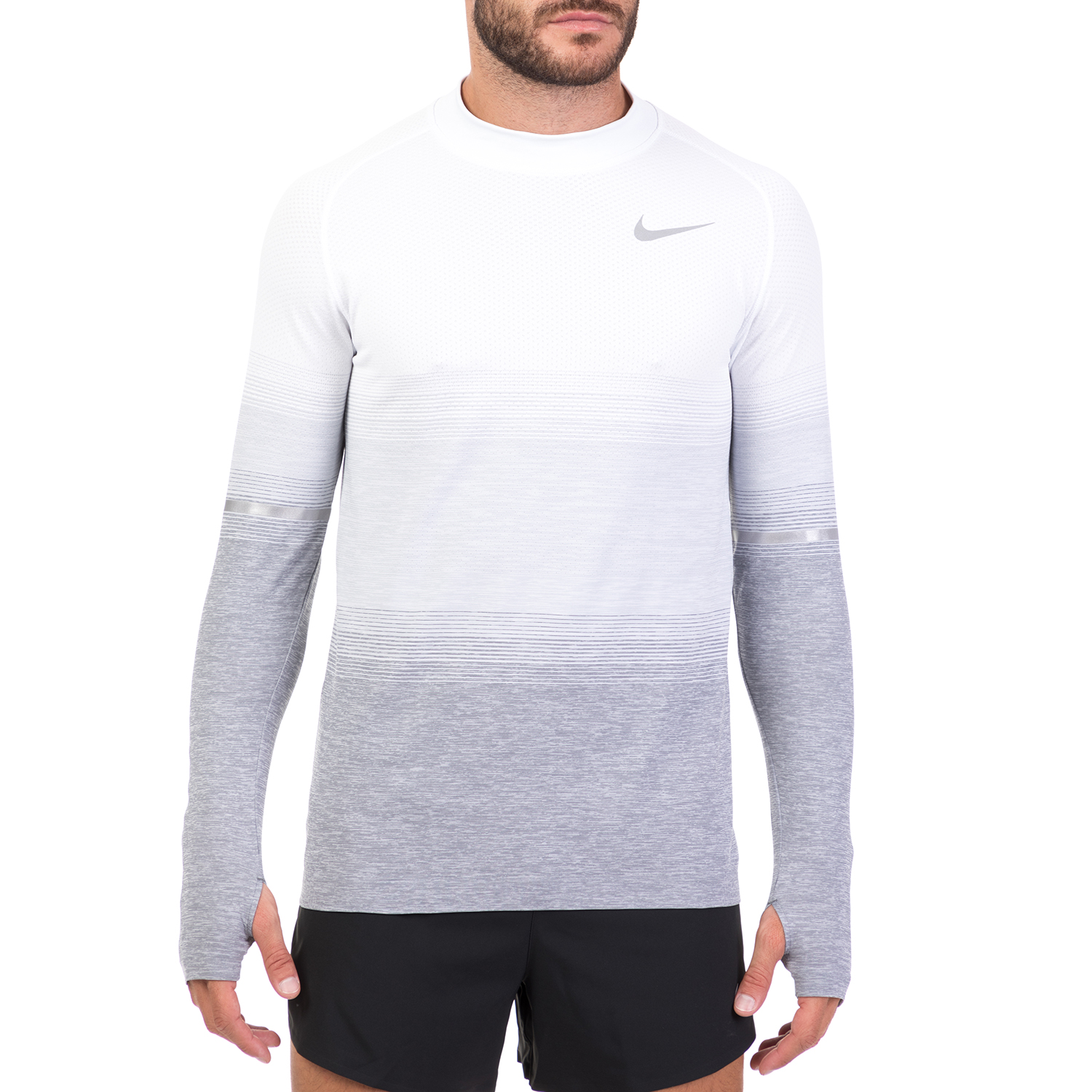 NIKE Ανδρική αθλητική μακρυμάνικη μπλούζα Nike DF KNIT TOP LS MOCK γκρι-ασημί