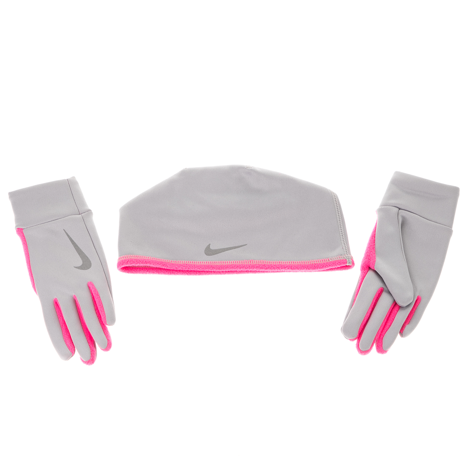 NIKE ACCESSORIES Γυναικείο σετ σκούφος και γάντια RC.32.2S RUN THERMAL γκρι ροζ