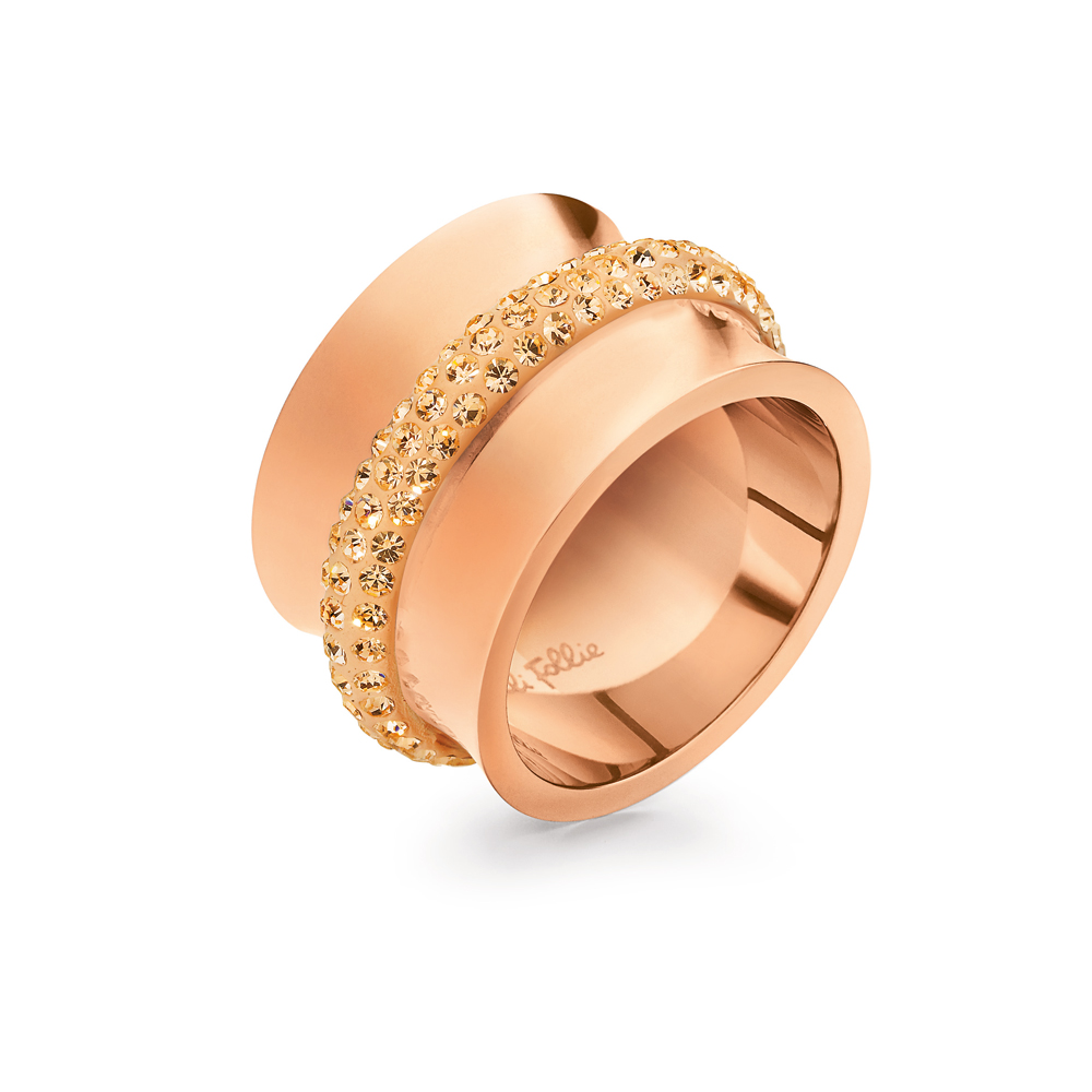 Γυναικεία/Αξεσουάρ/Κοσμήματα/Βραχιόλια FOLLI FOLLIE - Γυναικείο επιχρυσωμένο ροζ φαρδύ δαχτυλίδι DAZZLING με κρυστάλλινες πέτρες