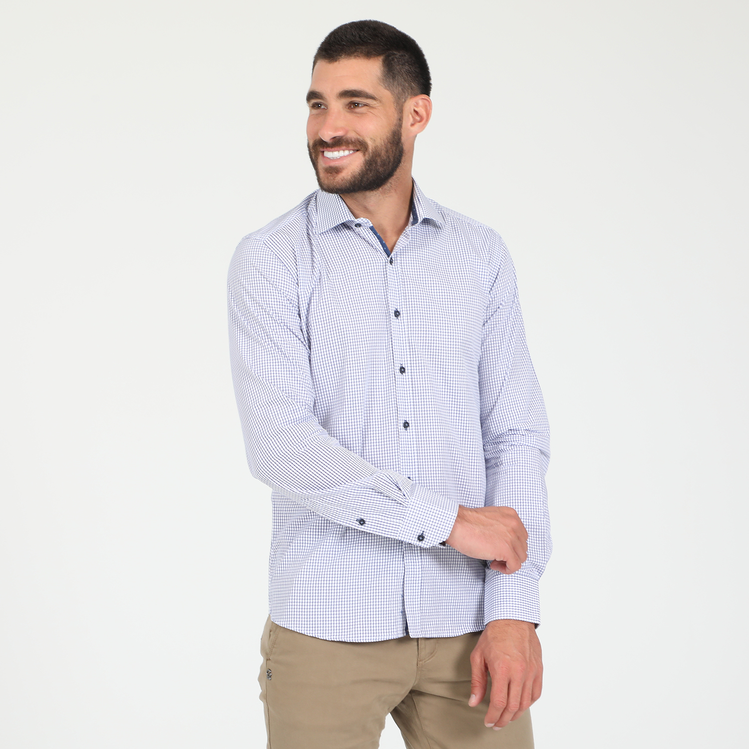 Ανδρικά/Ρούχα/Πουκάμισα/Μακρυμάνικα MARTIN & CO - Ανδρικό πουκάμισο MARTIN & CO Regular Fit καρό λευκό μπλε