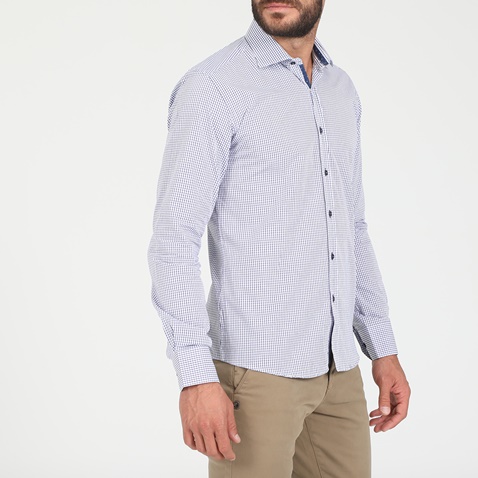 MARTIN & CO-Ανδρικό πουκάμισο MARTIN & CO Regular Fit καρό λευκό μπλε
