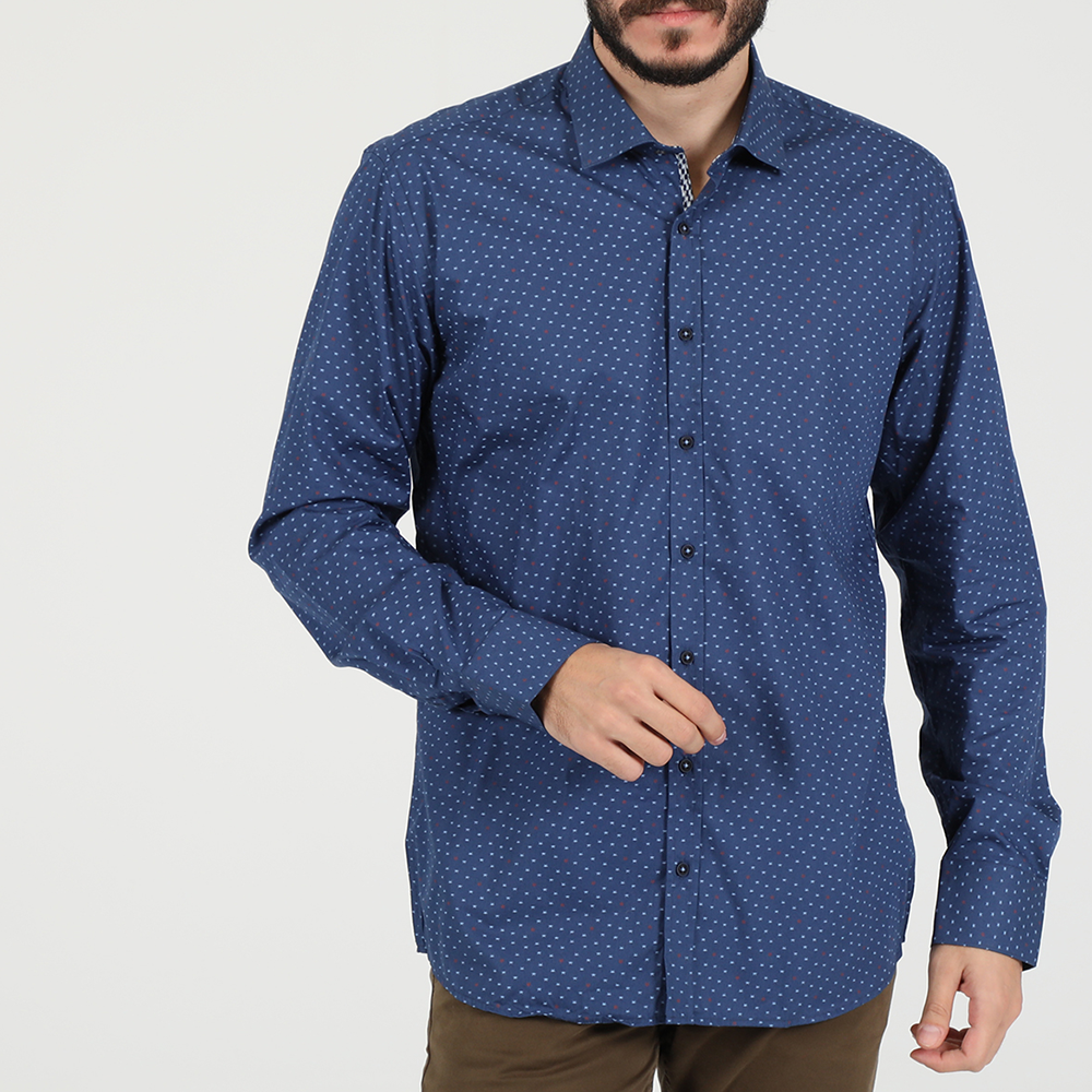 Ανδρικά/Ρούχα/Πουκάμισα/Μακρυμάνικα MARTIN & CO - Ανδρικό πουκάμισο MARTIN & CO SLIM FIT πουά μπλε