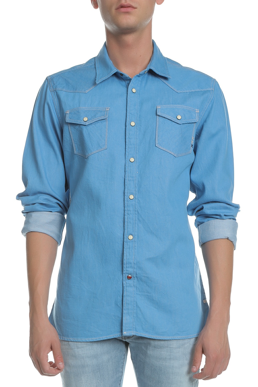 Ανδρικά/Ρούχα/Πουκάμισα/Μακρυμάνικα SCOTCH & SODA - Ανδρικό τζιν πουκάμισο Scotch & Soda μπλε