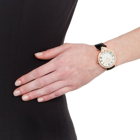 FOLLI FOLLIE-Γυναικείο ρολόι με δερμάτινο λουράκι FOLLI FOLLIE LOVE&FORTUNE μαύρο