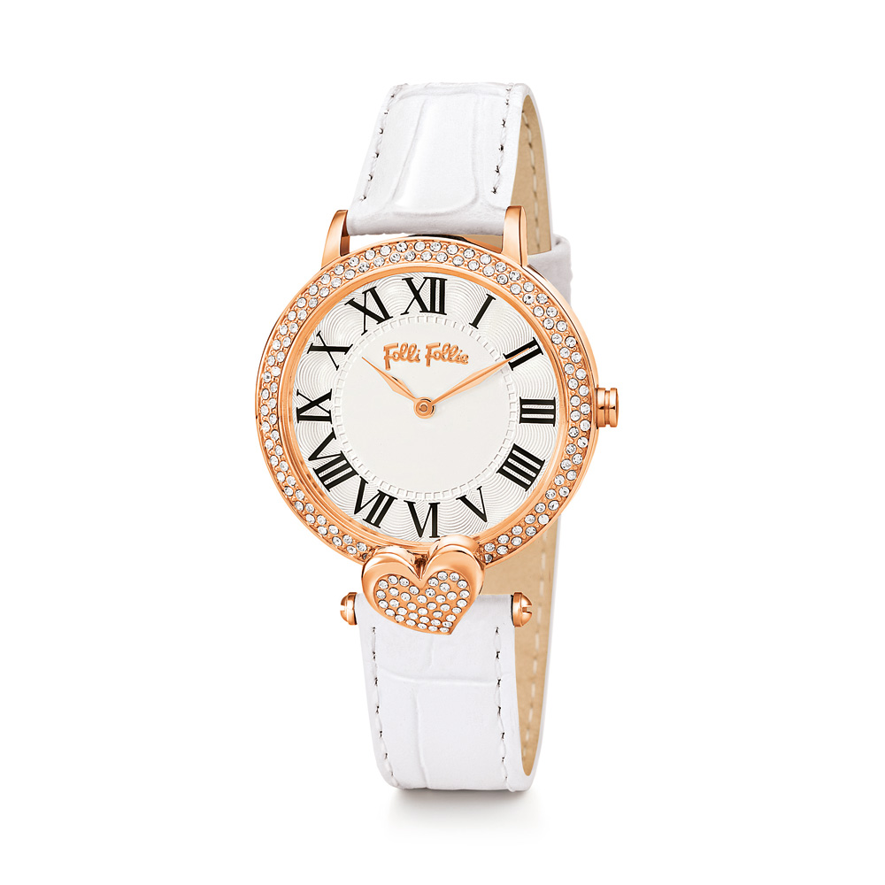 FOLLI FOLLIE Γυναικείο ρολόι με δερμάτινο λουράκι FOLLI FOLLIE LOVE&FORTUNE λευκό