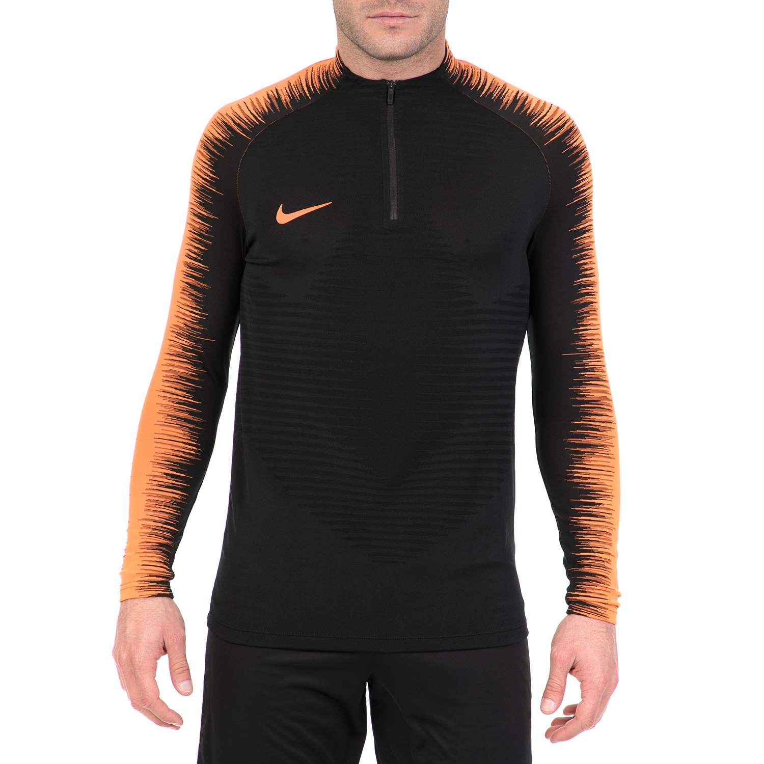 Ανδρικά/Ρούχα/Αθλητικά/Φούτερ-Μακρυμάνικα NIKE - Ανδρική μακρυμάνικη μπλούζα για τρέξιμο NIKE VPRKNIT STRKE DRIL μαύρη-πορτοκαλί