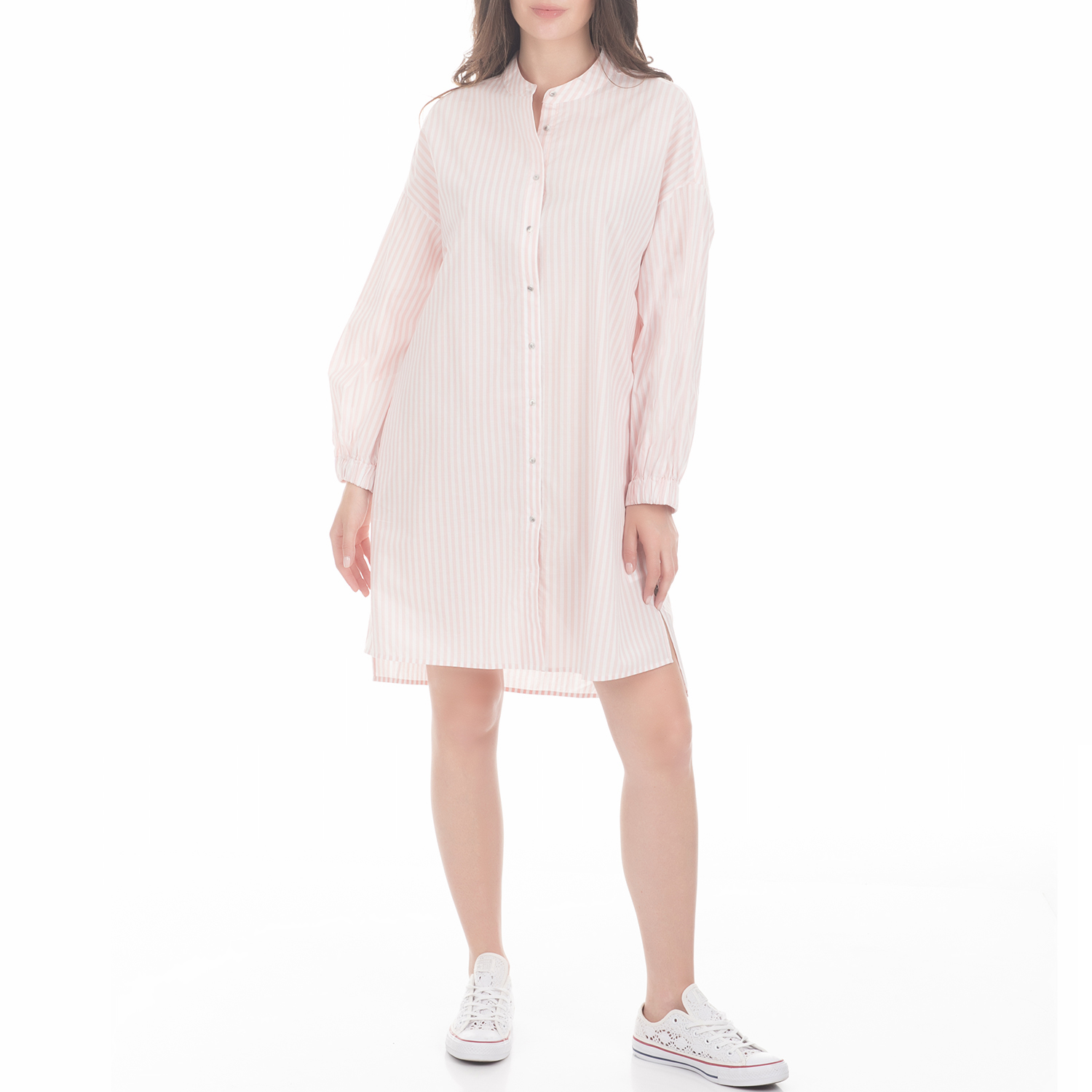 SCOTCH & SODA - Γυναικείο φόρεμα Oversized fit shirt-dress ροζ-λευκό Γυναικεία/Ρούχα/Φορέματα/Μίνι