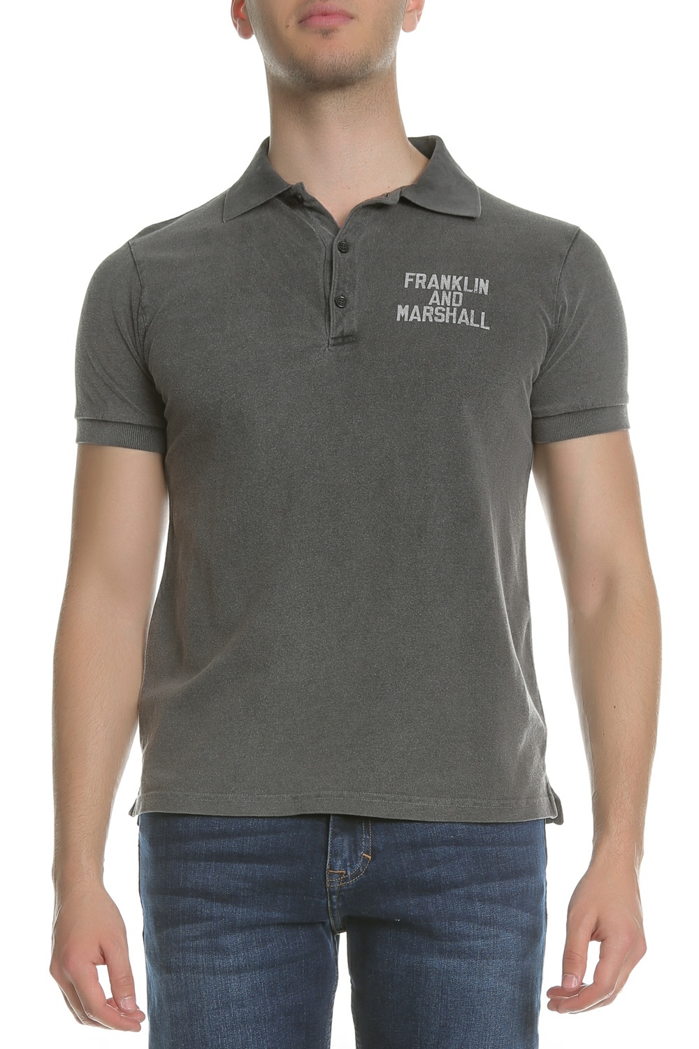 Ανδρικά/Ρούχα/Μπλούζες/Πόλο FRANKLIN & MARSHALL - Ανδρική πόλο μπλούζα FRANKLIN & MARSHALL ανθρακί