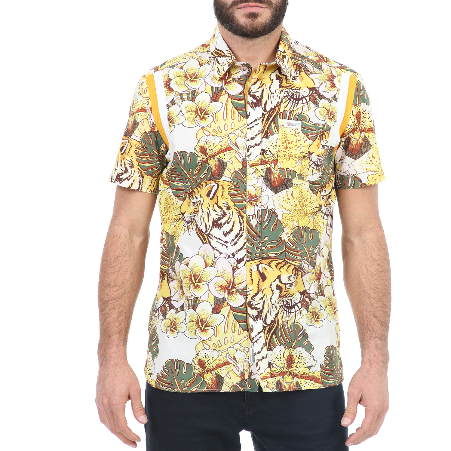 Ανδρικά/Ρούχα/Πουκάμισα/Κοντομάνικα-Αμάνικα FRANKLIN & MARSHALL - Ανδρικό κοντομάνικο πουκάμισο FRANKLIN & MARSHALL καφέ