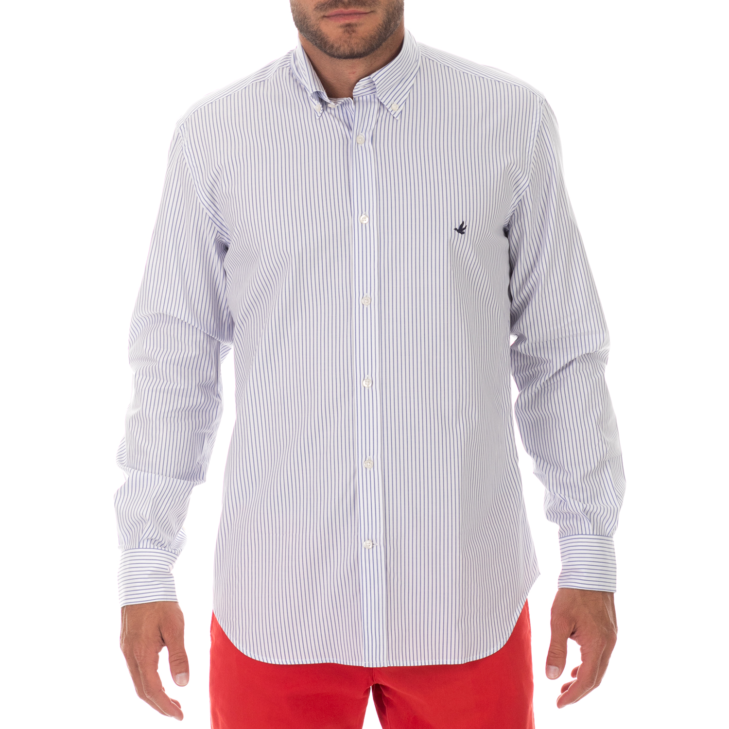 BROOKSFIELD Ανδρικό πουκάμισο BROOKSFIELD SLIM FIT ριγέ λευκό μπλε