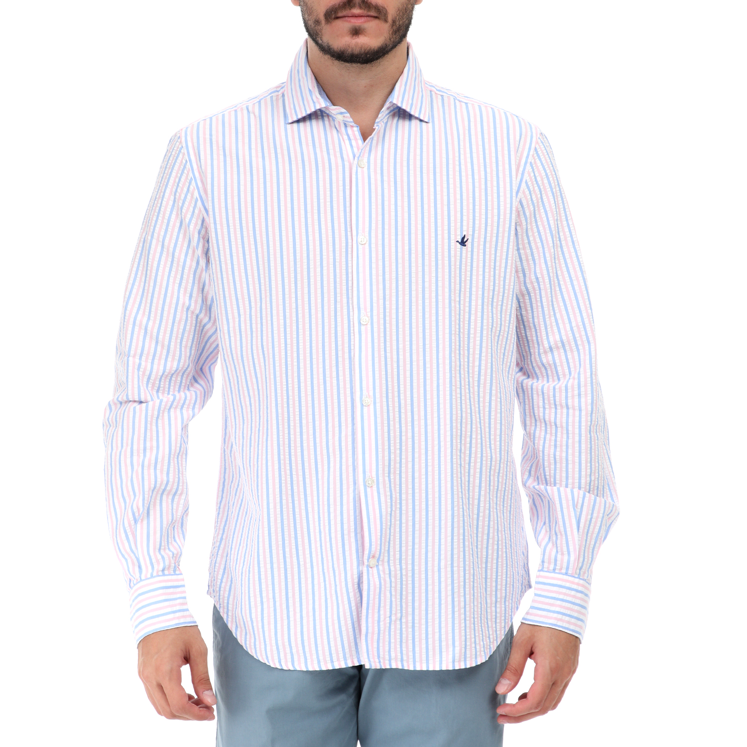 BROOKSFIELD - Ανδρικό πουκάμισο BROOKSFIELD λευκό ροζ Ανδρικά/Ρούχα/Πουκάμισα/Μακρυμάνικα