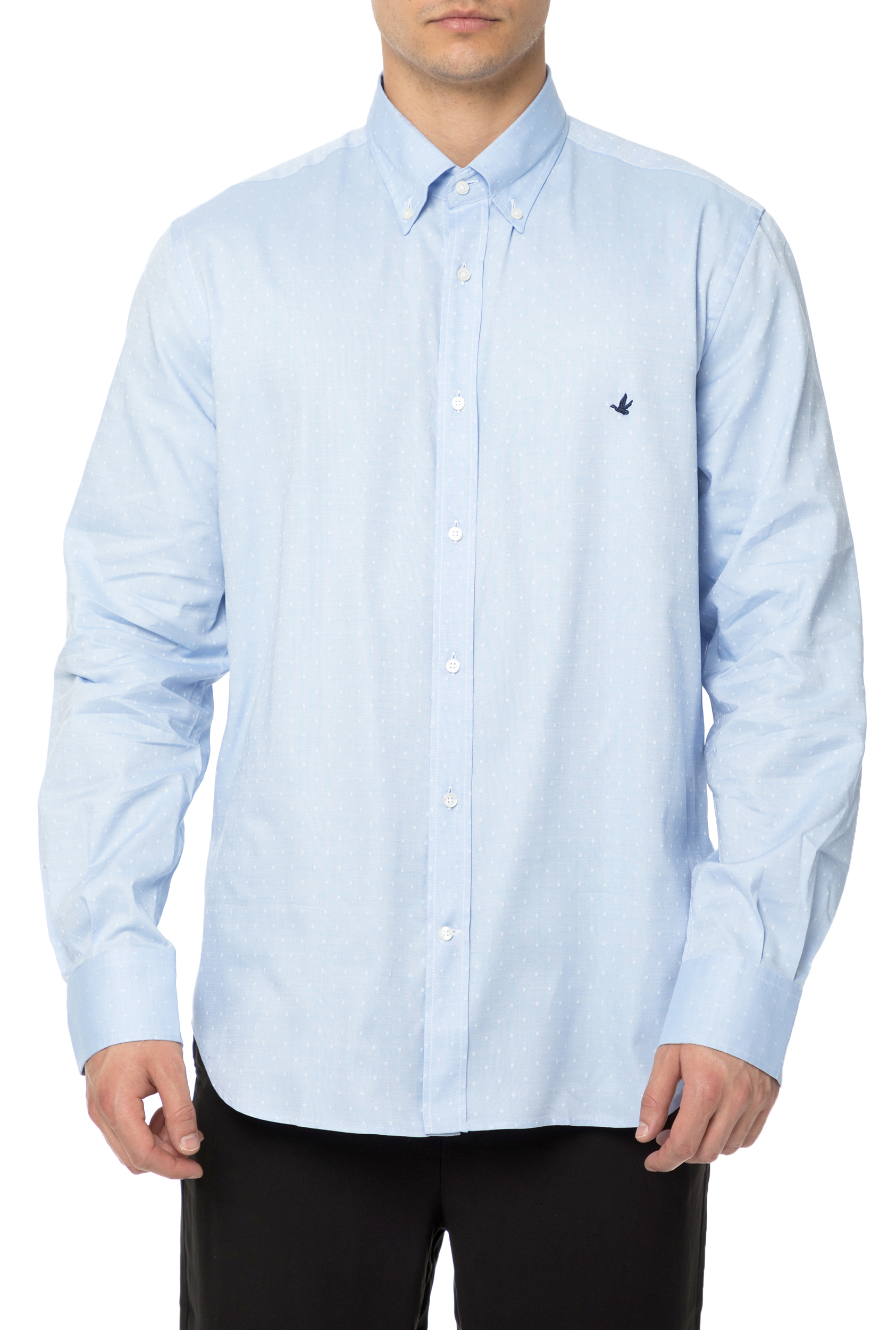 BROOKSFIELD Ανδρικό μακρυμάνικο πουκάμισο BROOKSFIELD γαλάζιο με πουά μοτίβο