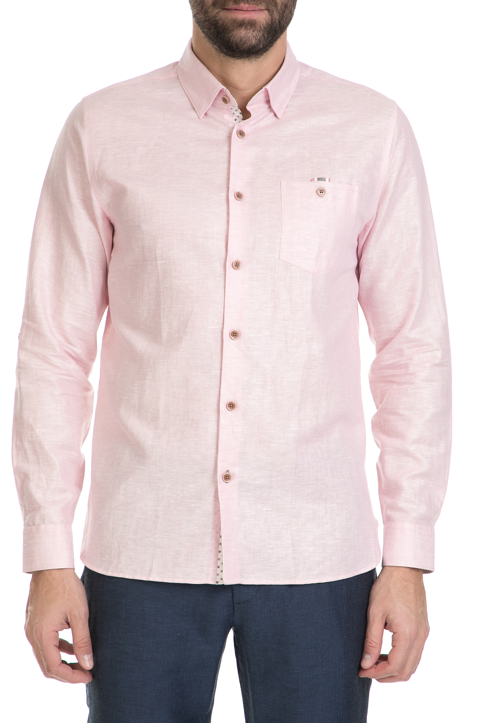Ανδρικά/Ρούχα/Πουκάμισα/Μακρυμάνικα TED BAKER - Ανδρικό λινό πουκάμισο TED BAKER ροζ