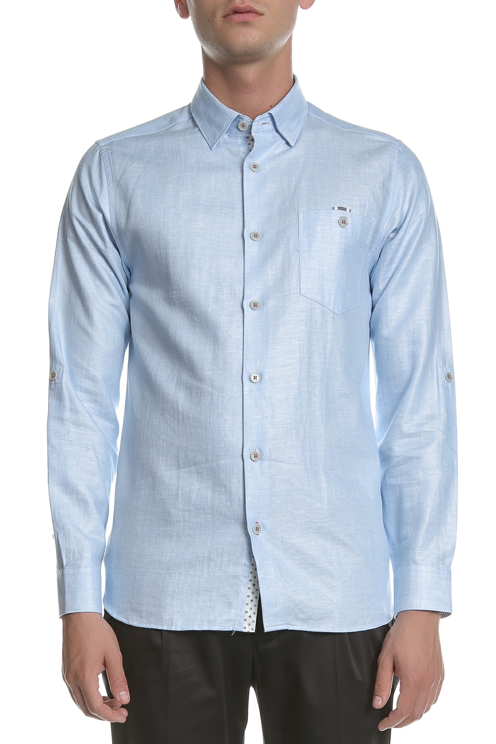 Ανδρικά/Ρούχα/Πουκάμισα/Μακρυμάνικα TED BAKER - Ανδρικό μακρυμάνικο λινό πουκάμισο TED BAKER JAAMES γαλάζιο