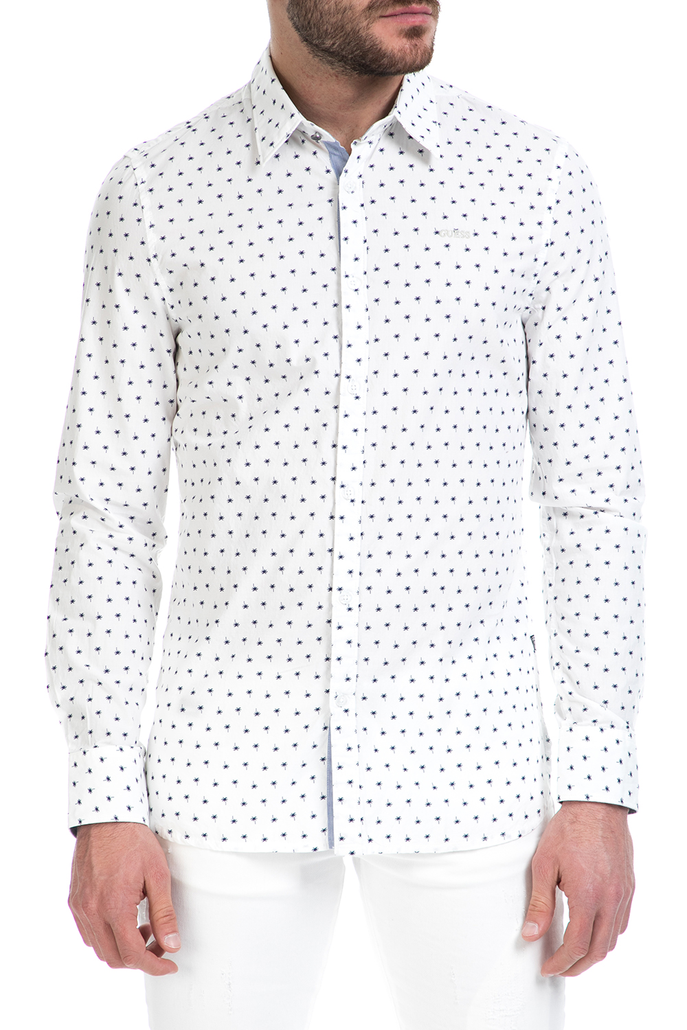 Ανδρικά/Ρούχα/Πουκάμισα/Μακρυμάνικα GUESS - Ανδρικό πουκάμισο GUESS SUNSET λευκό
