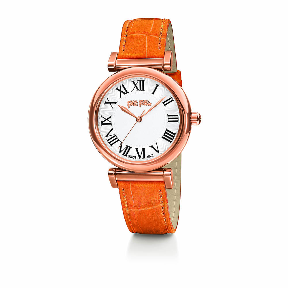 FOLLI FOLLIE Γυναικείο ρολόι με δερμάτινο λουράκι FOLLI FOLLIE OBSESSION πορτοκαλί