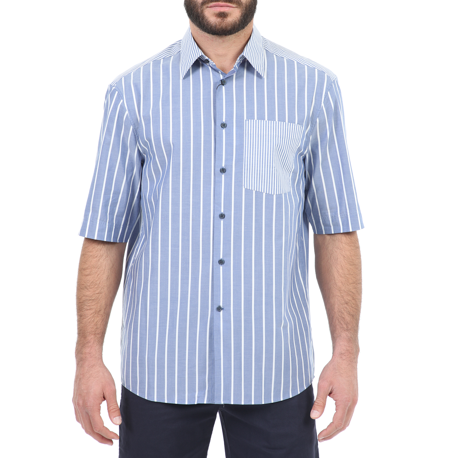 Ανδρικά/Ρούχα/Πουκάμισα/Κοντομάνικα-Αμάνικα CK - Ανδρικό κοντομάνικο πουκάμισο CK GARON_3/4 BOLD STRIPE μπλε