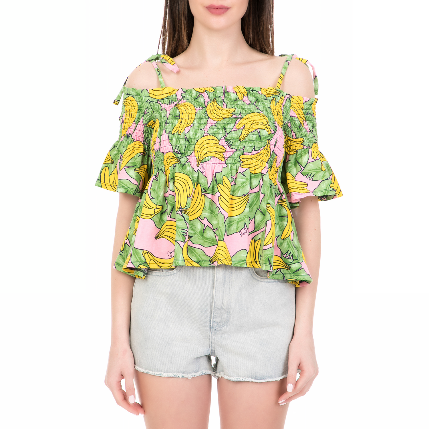 JUICY COUTURE Γυναικεία off the shoulders μπλούζα BANANA PRINT JUICY COUTURE ροζ