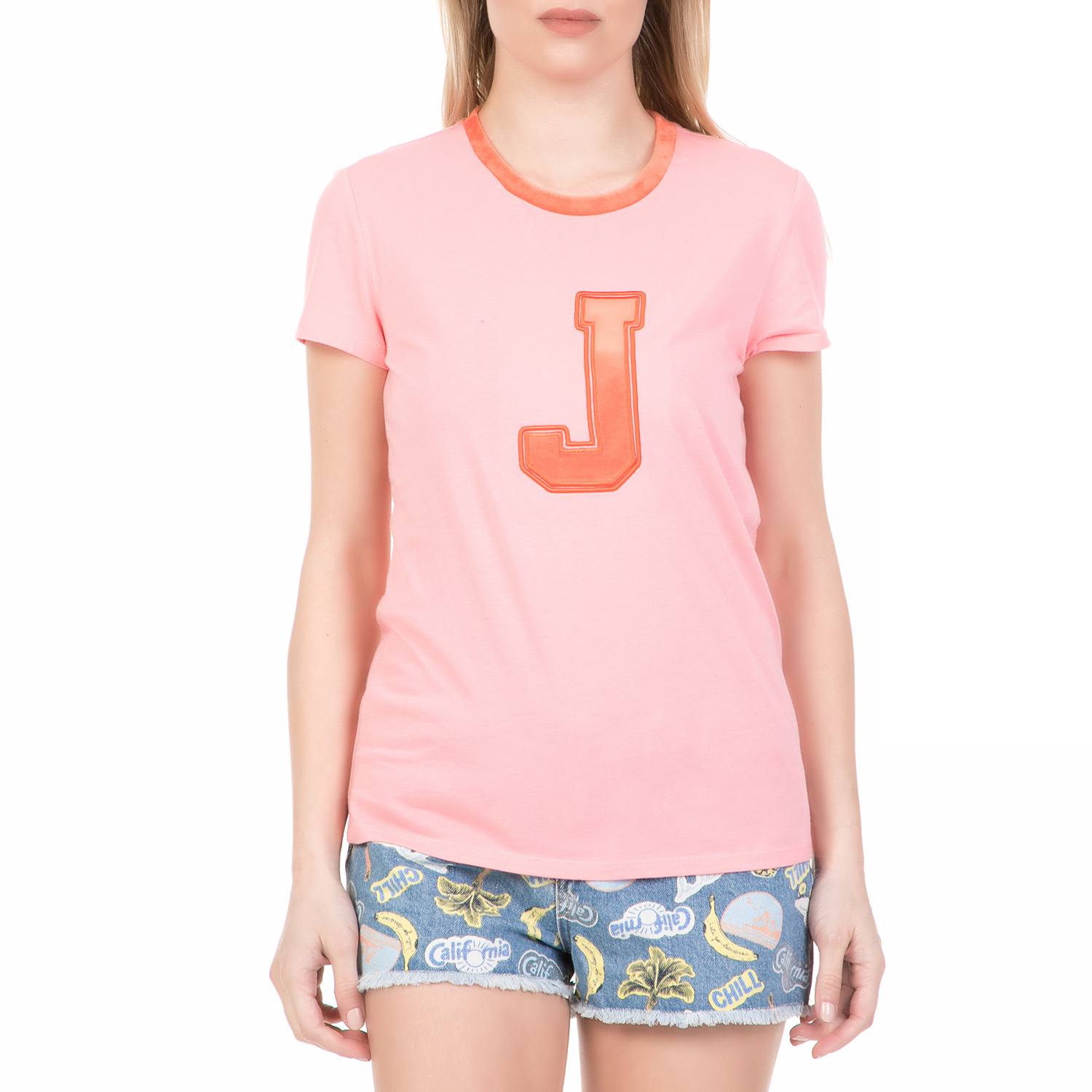 JUICY COUTURE Γυναικεία κοντομάνικη μπλούζα JUICY COUTURE VELOUR APPLIQUE ροζ