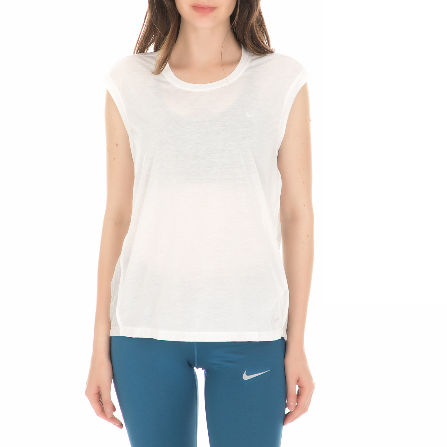 NIKE - Γυναικεία αμάνικη μπλούζα NIKE BREATHE λευκή Γυναικεία/Ρούχα/Μπλούζες/Αμάνικες