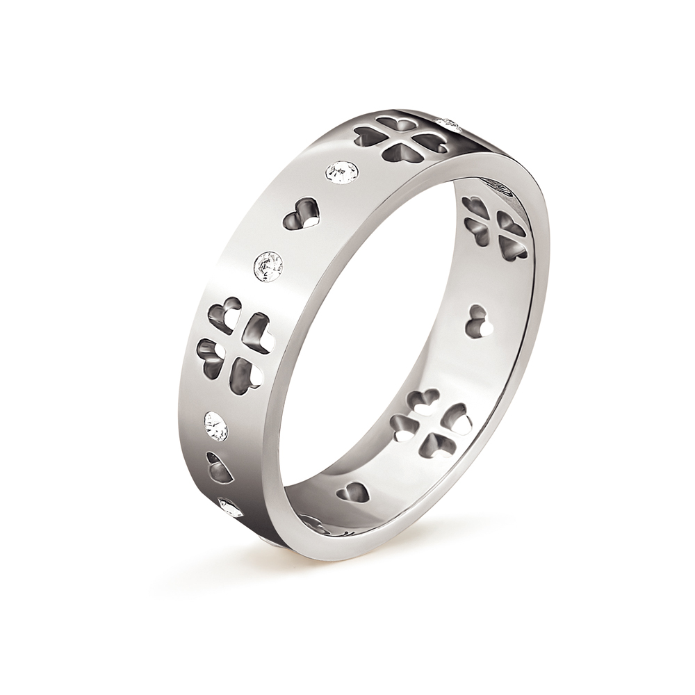FOLLI FOLLIE Γυναικείο επάργυρο δαχτυλίδι με κρυστάλλινες καρδιές LOVE&FORTUNE ασημί