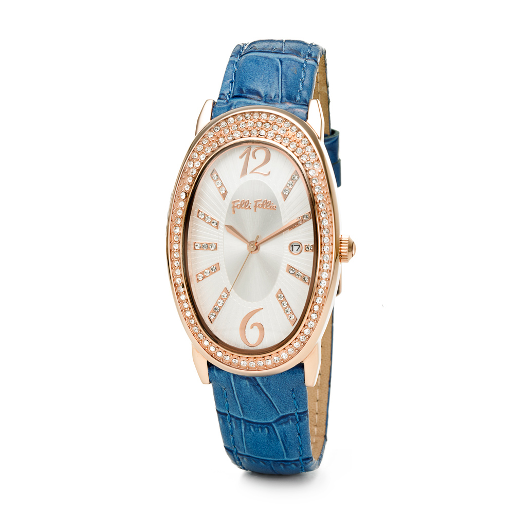 Γυναικεία/Αξεσουάρ/Ρολόγια/Δερμάτινα FOLLI FOLLIE - Γυναικείο ρολόι με δερμάτινο λουράκι FOLLI FOLLIE IVY μπλε