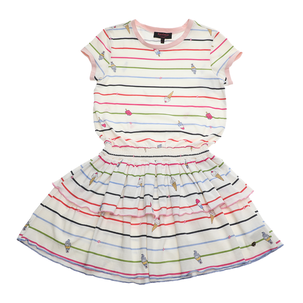Παιδικά/Girls/Ρούχα/Φορέματα Κοντομάνικα-Αμάνικα JUICY COUTURE KIDS - Γυναικείο mini φόρεμα JUICY COUTURE KIDS SWEET STRIPE SMOCKED λευκό ροζ