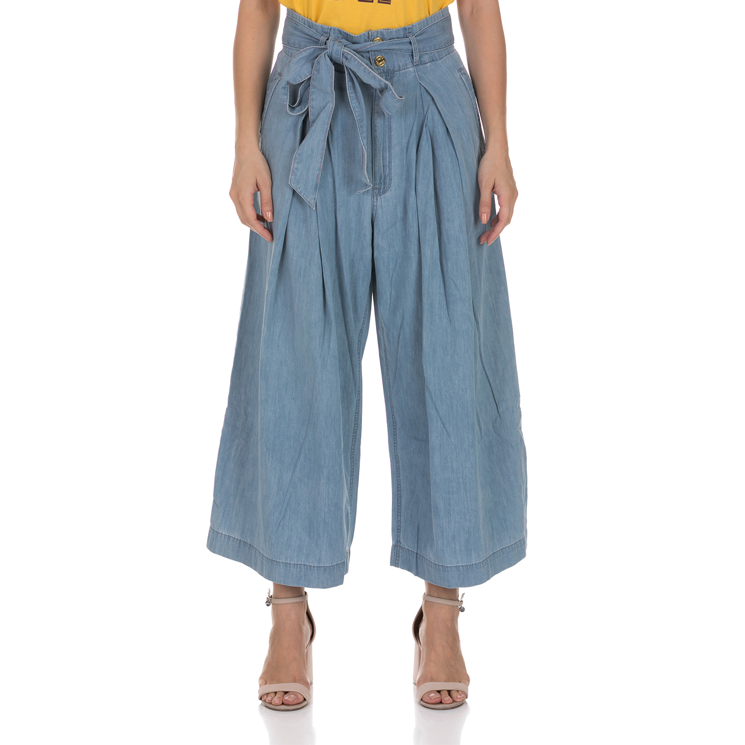 Γυναικεία/Ρούχα/Παντελόνια/Cropped JUICY COUTURE - Γυναικεία παντελόνα JUICY COUTURE CHAMBRAY CROP γαλάζια