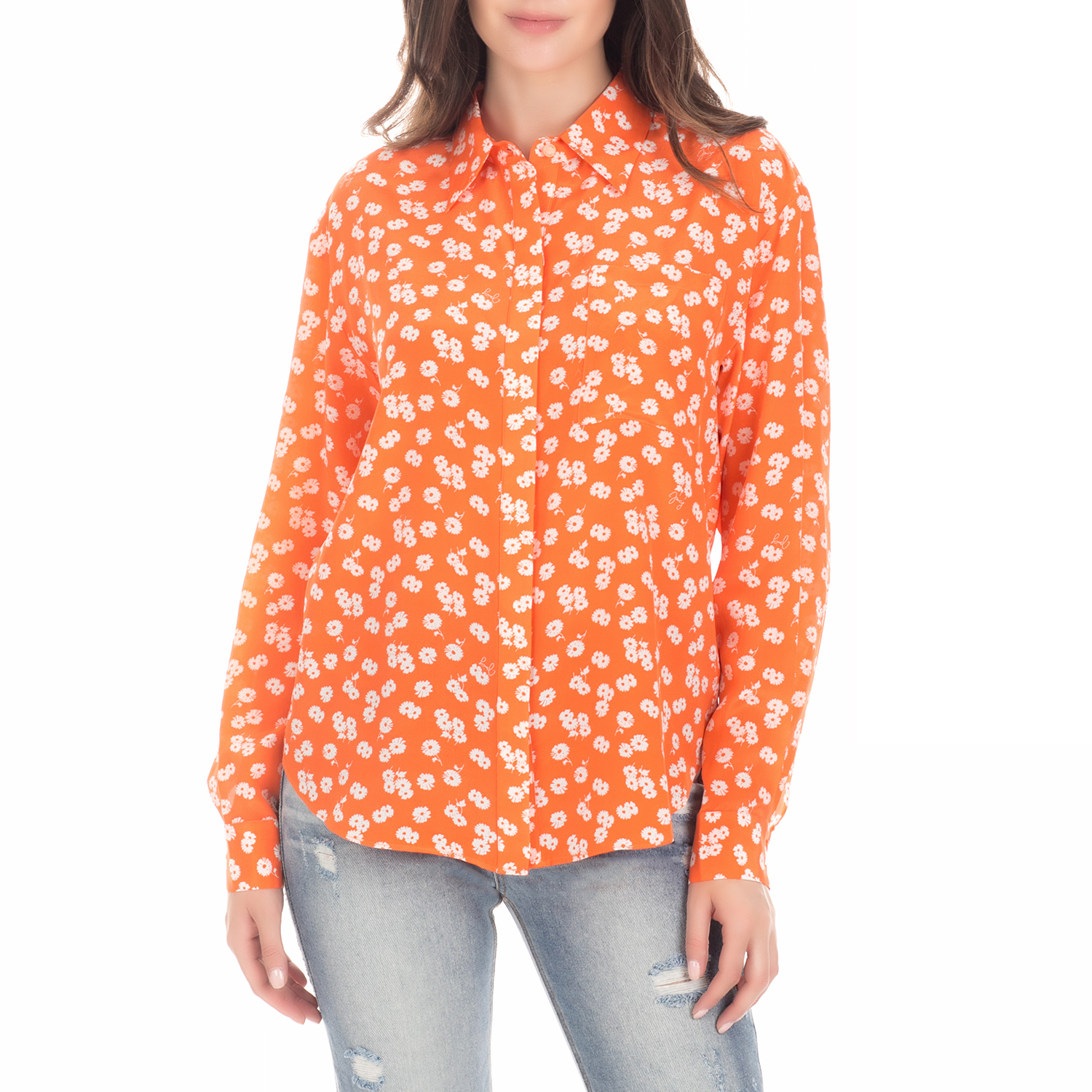 JUICY COUTURE Γυναικείο μακρυμάνικο πουκάμισο DITSY DAISY SILK πορτοκαλί