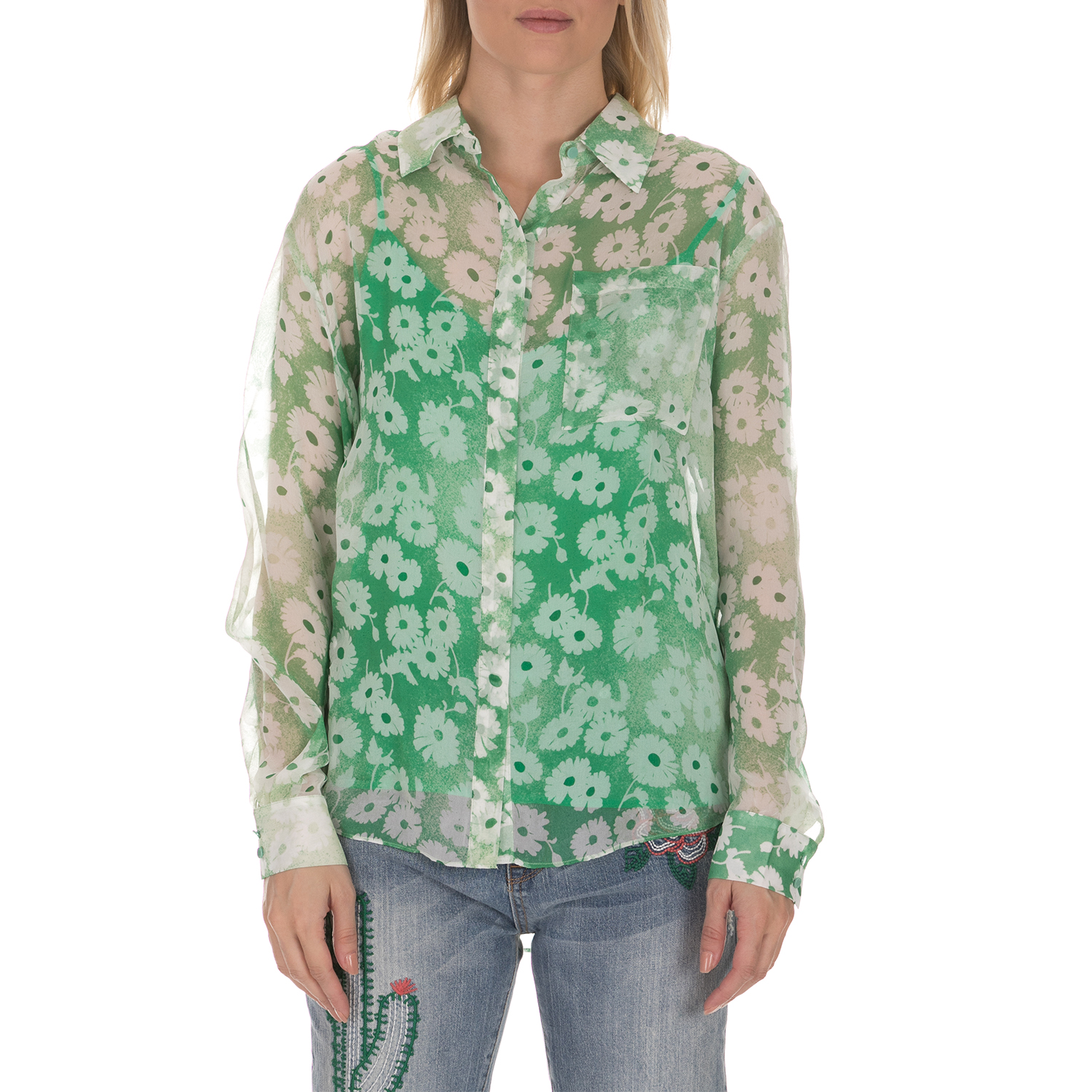 Γυναικεία/Ρούχα/Πουκάμισα/Μακρυμάνικα JUICY COUTURE - Γυναικείο πουκάμισο από 2 κομμάτια JUICY COUTURE WASHED DAISY πράσινο